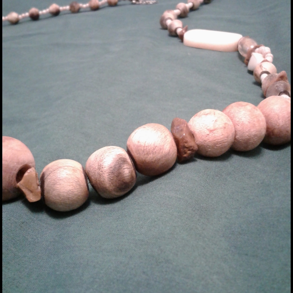 Long Rustic Bead and Stone Necklace